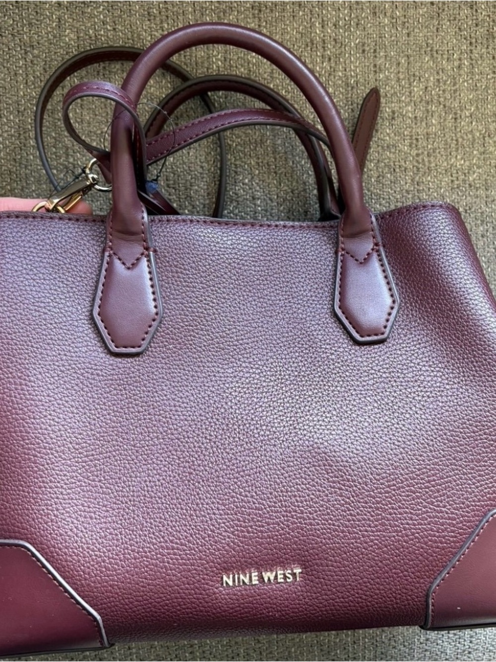 Nine West Burgundy Pebbled Satchel with Gold Logo